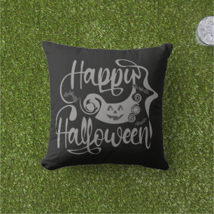 Happy Halloween bats jack o lantern Outdoor Pillow