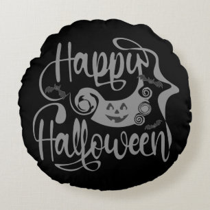 Happy Halloween bats  jack o lantern Round Pillow