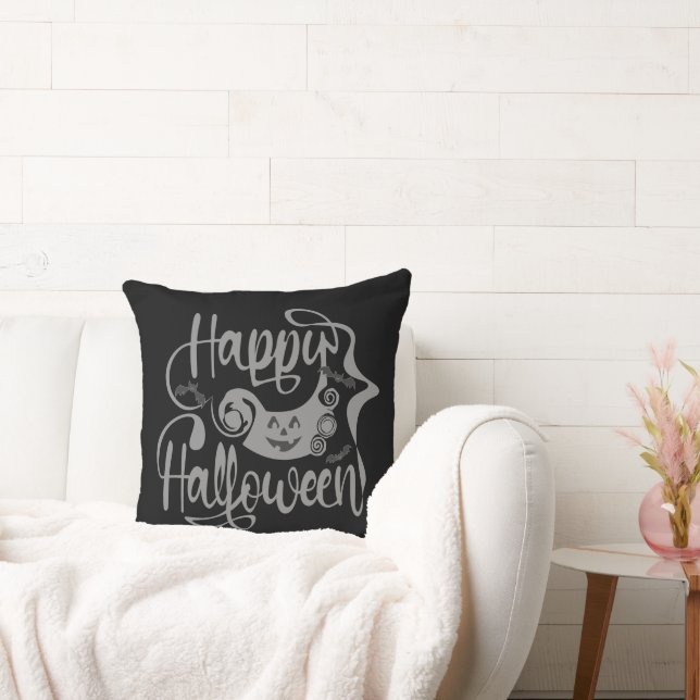 Happy Halloween bats  jack o lantern Throw Pillow (Couch)