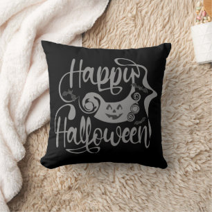 Happy Halloween bats  jack o lantern Throw Pillow