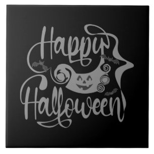 Happy Halloween bats  jack o lantern Tile