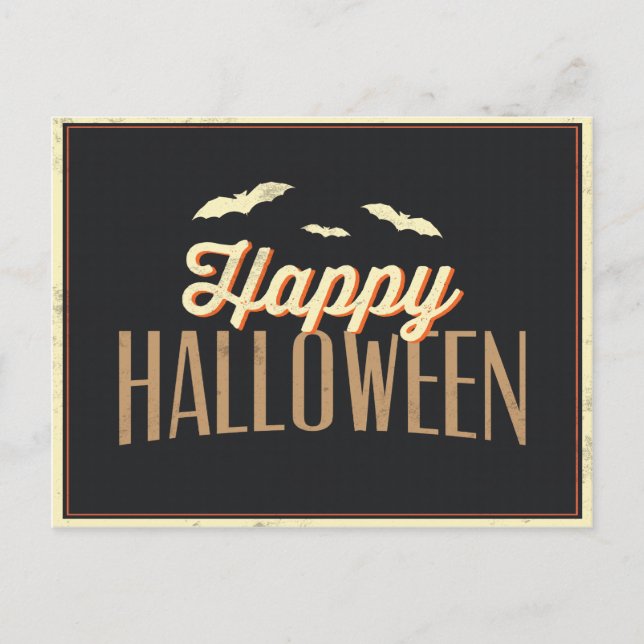 Happy Halloween Bats Typography Greeting Postcard (Front)