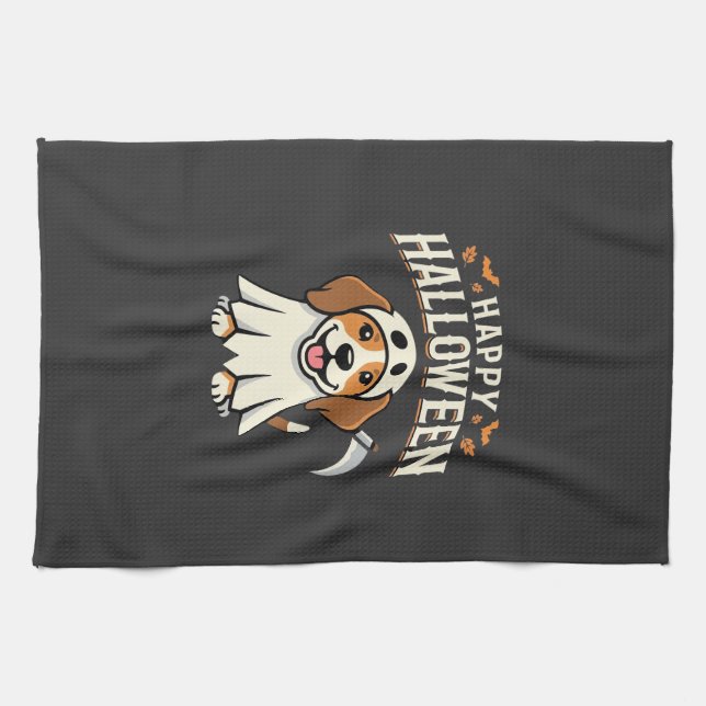 Happy Halloween Beagle Dog Design_1 Kitchen Towel (Horizontal)