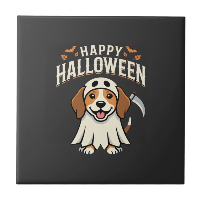 Happy Halloween Beagle Dog Design_1 Tile (Front)