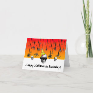 Happy Halloween Birthday orange black with skulls Card