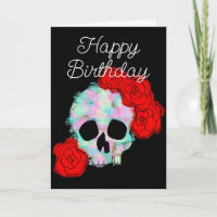 Happy Halloween Birthday Skull with Roses