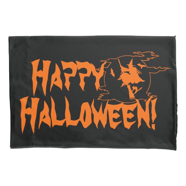 Happy Halloween black and orange pillow case (Front)
