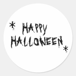 Happy Halloween black and white scary typography  Classic Round Sticker