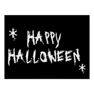 Happy Halloween black and white scary Typography  Poster