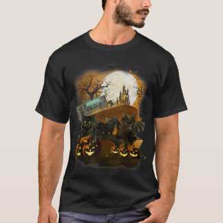 Happy Halloween Black Bat Cat In Coffin Scary Holi T-Shirt