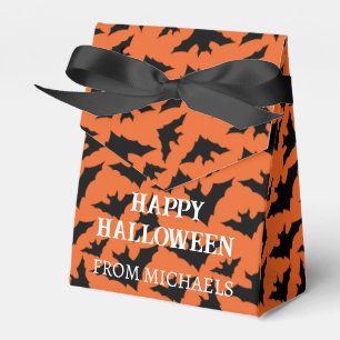 Happy Halloween black bats orange spooky pattern Favor Box