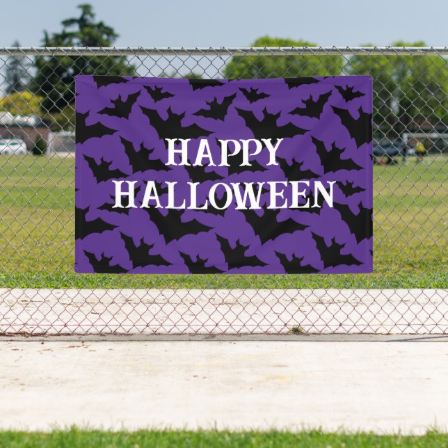 Happy Halloween black bats purple spooky pattern Banner (Insitu)