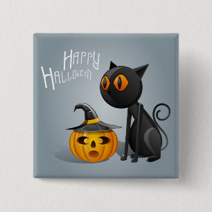 Happy Halloween Black Cat 2 Inch Square Button
