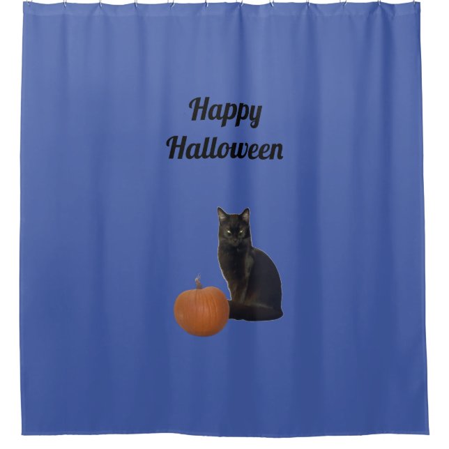 Happy Halloween Black Cat and Orange Pumpkin Blue (Front)