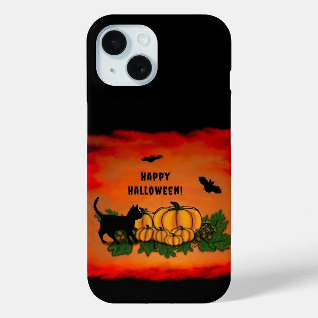 Happy Halloween , Black Cat , Bat and Pumpkin Case-Mate iPhone Case (Back)