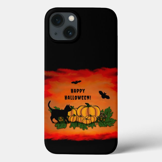 Happy Halloween , Black Cat , Bat and Pumpkin Case-Mate iPhone Case (Back)