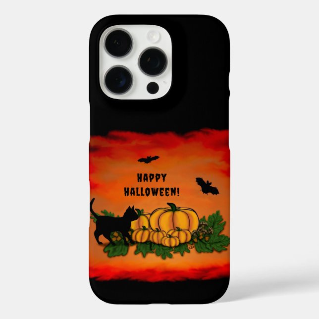 Happy Halloween , Black Cat , Bat and Pumpkin Case-Mate iPhone Case (Back)