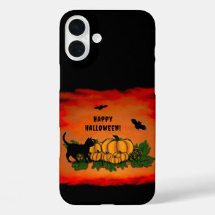 Happy Halloween , Black Cat , Bat and Pumpkin iPhone 16 Plus Case