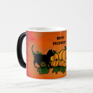 Happy Halloween , Black Cat , Bat and Pumpkin Magic Mug