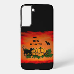 Happy Halloween , Black Cat , Bat and Pumpkin Samsung Galaxy Case