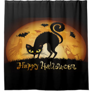 Happy Halloween Black Cat Bats And Ghost