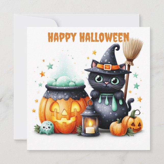 Happy Halloween Black Cat Card (Front)