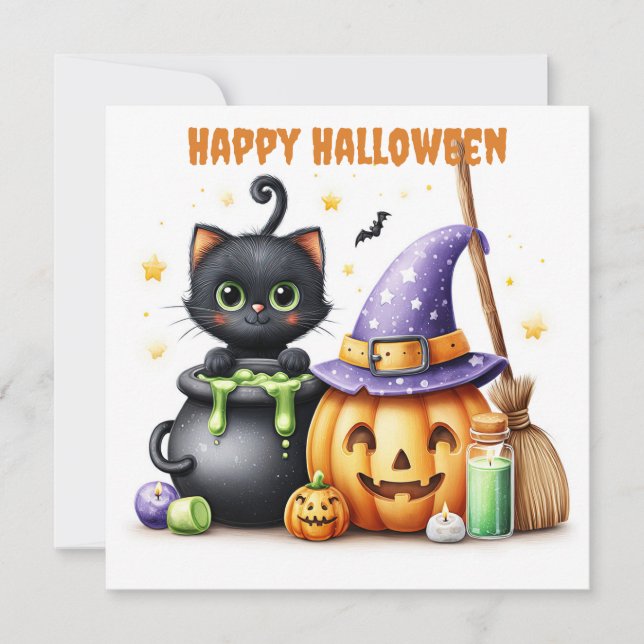 Happy Halloween Black Cat Card (Front)