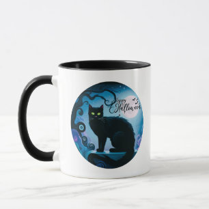 Happy Halloween Black Cat Full Moon Halloween Mug