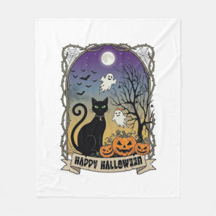 Happy Halloween Black Cat Ghosts Pumpkins_1 Fleece Blanket