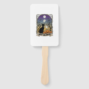 Happy Halloween Black Cat Ghosts Pumpkins_1 Hand Fan
