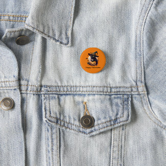 Happy Halloween Black Cat Jack-o-Lantern Orange 1 Inch Round Button