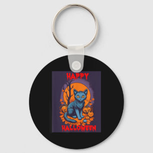 Happy Halloween Black Cat Keychain