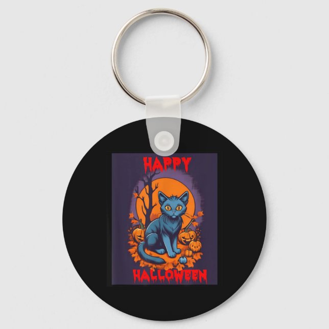 Happy Halloween Black Cat Keychain (Front)