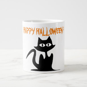 "HAPPY HALLOWEEN" BLACK CAT LARGE COFFEE MUG