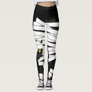 happy halloween black cat mummy wraped leggings