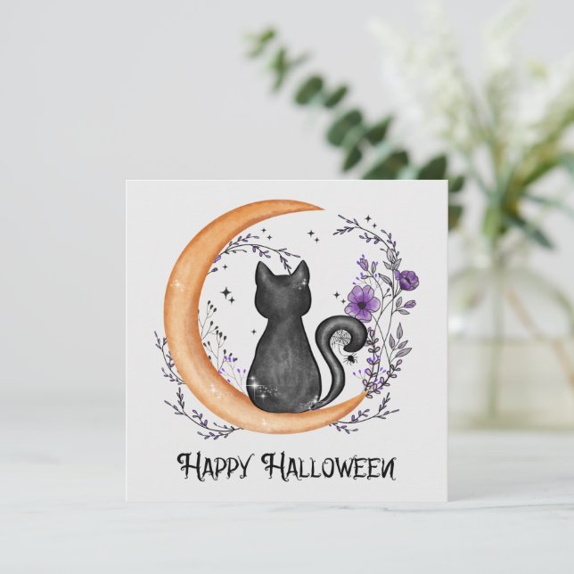 Happy Halloween – Black Cat on Crescent Moon (Standing Front)