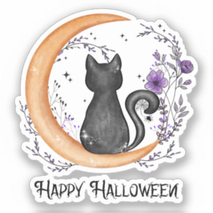 Happy Halloween – Black Cat on Crescent Moon
