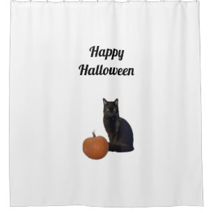 Happy Halloween Black Cat Orange Pumpkin White