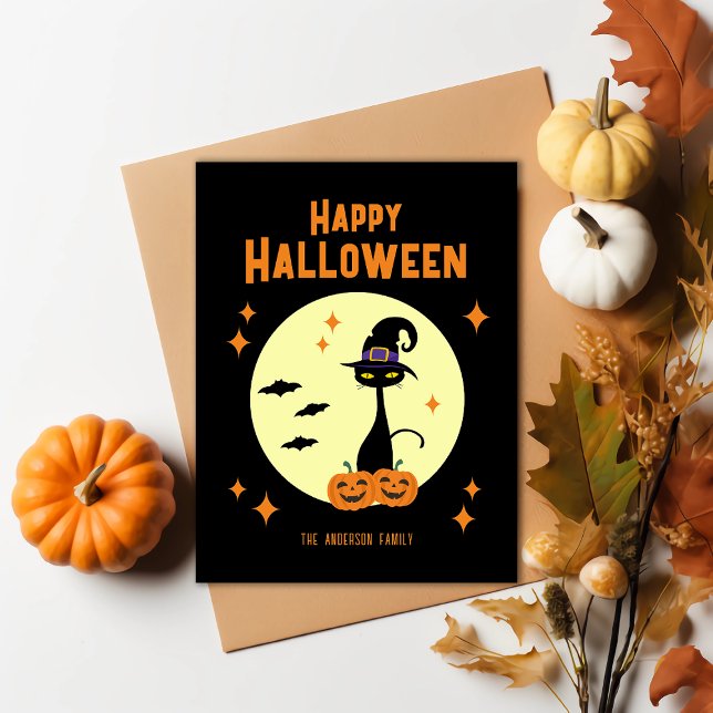 Happy Halloween Black Cat Personalized Holiday Postcard (Creator Uploaded)