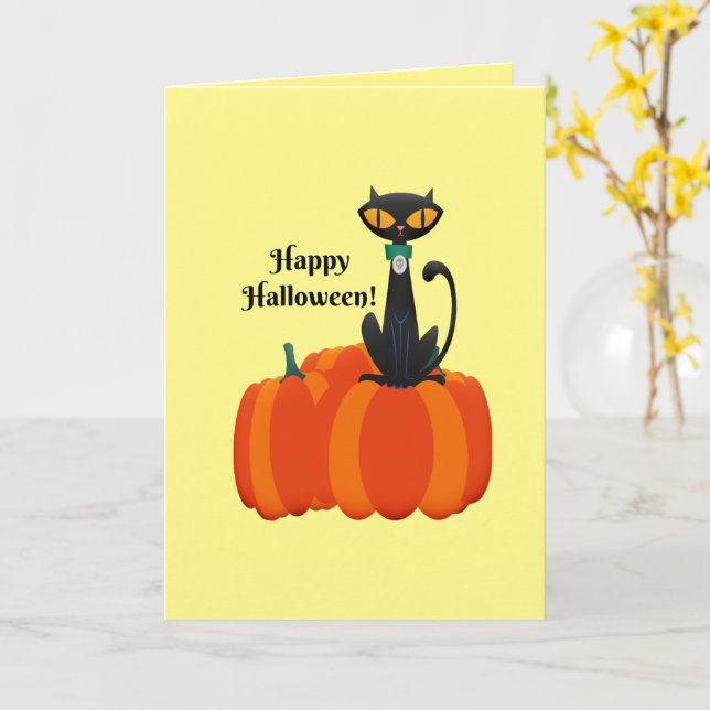 Happy Halloween, black cat/pumpkin, Card (Yellow Flower)
