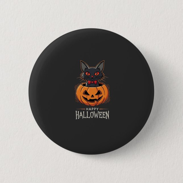 Happy Halloween Black Cat Pumpkin Design_1 2 Inch Round Button (Front)