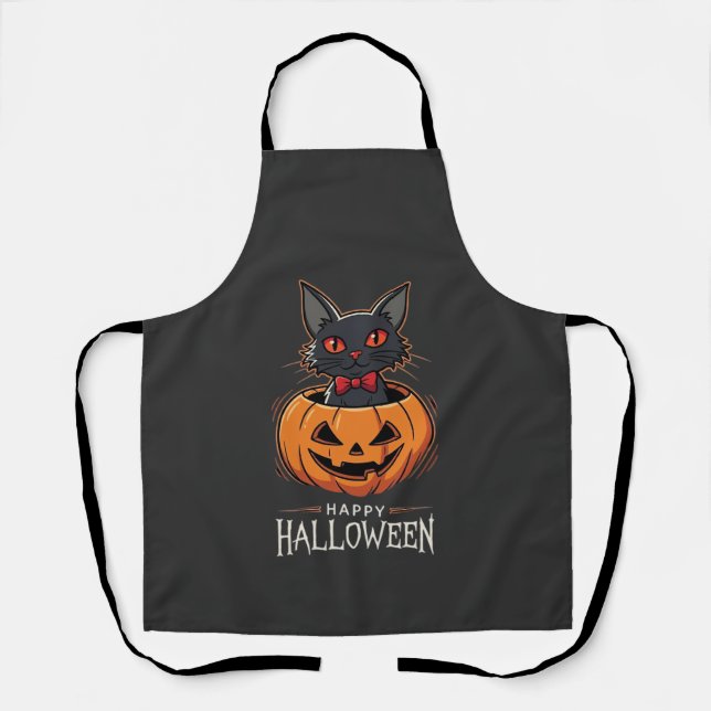 Happy Halloween Black Cat Pumpkin Design_1 Apron (Front)
