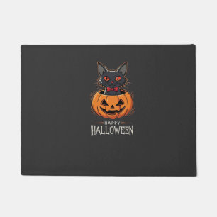 Happy Halloween Black Cat Pumpkin Design_1 Doormat