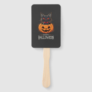 Happy Halloween Black Cat Pumpkin Design_1 Hand Fan