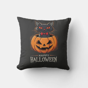 Happy Halloween Black Cat Pumpkin Design_1 Throw Pillow