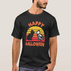 Happy Halloween Black Cat Skeleton T-Shirt