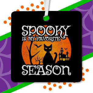 Happy Halloween Black Cat Spooky Season Funny Hall Metal Ornament