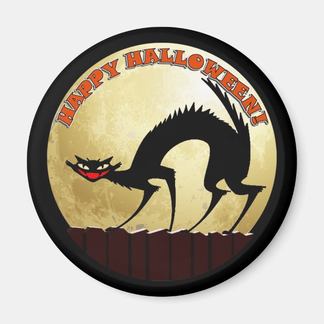 Happy Halloween Black Cat with Full Moon Magnet (Front)