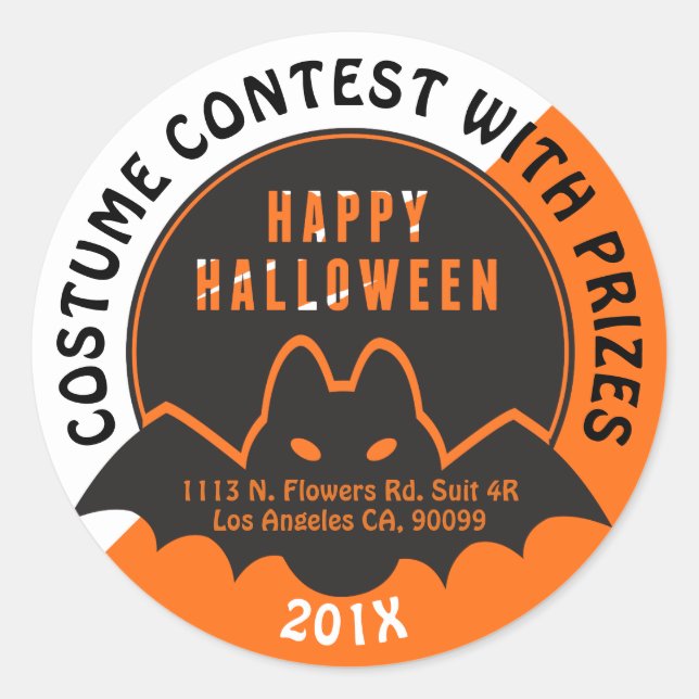Happy Halloween Black flying bat Classic Round Sticker (Front)
