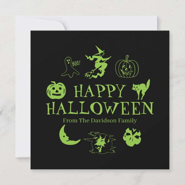 Happy Halloween black green custom name card (Front)